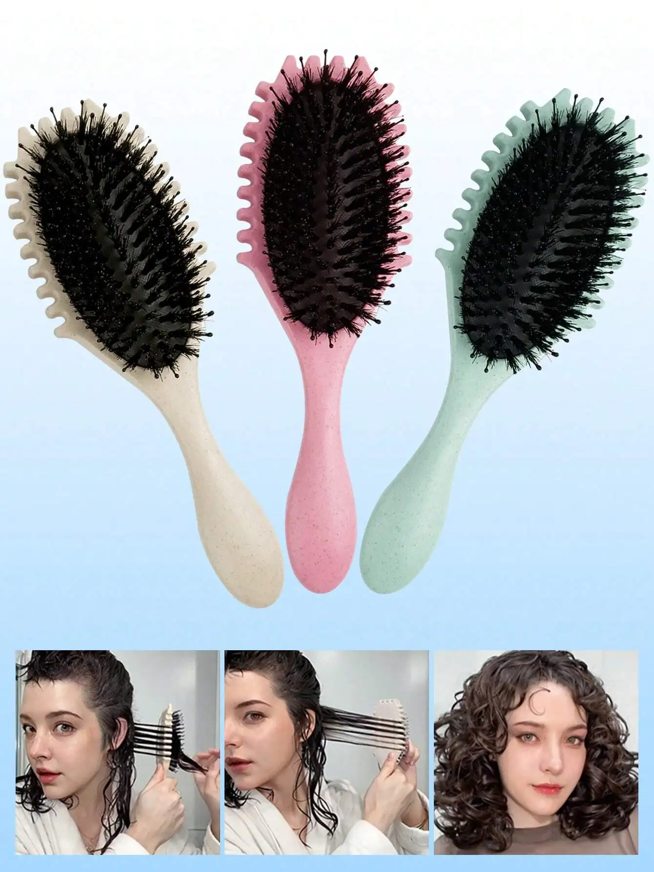 1 Pc Oval Air Cushion Comb With Handle,Wheat Straw  Define Styling Brush,Detangling Hair Brush, Professional Hairstyle Comb, Bou