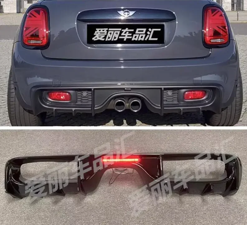 Rear Bumper Diffuser For Mini Cooper S CooperS F55 F56 F57 Trunk Door Lip Spoiler Forge Carbon Fiber (With LED Light)