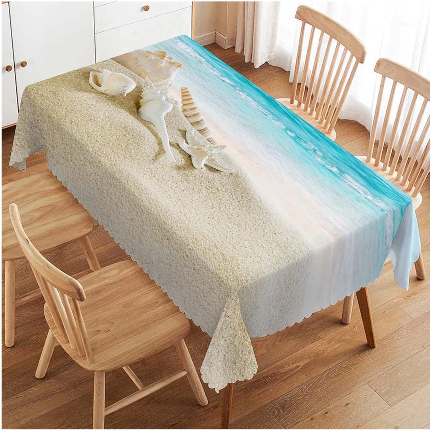 Ocean Beach Shells Rectangle Waterproof Tablecloth Holiday Party Decor Reusable Kitchen Dining Tablecloth Wedding Decorations