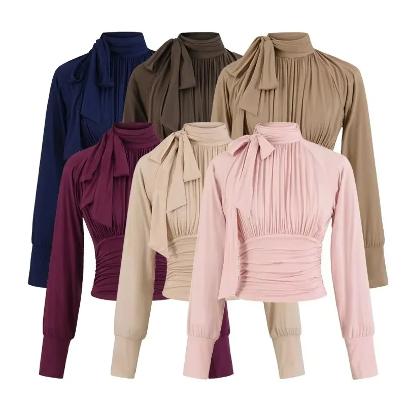 Tanks Tops Women Top Stand Collar Full Sleeve Camis Sexy Lace Up Y2k Streetwear Tight Waist Elegant Work Slim Fit 2026 Summer