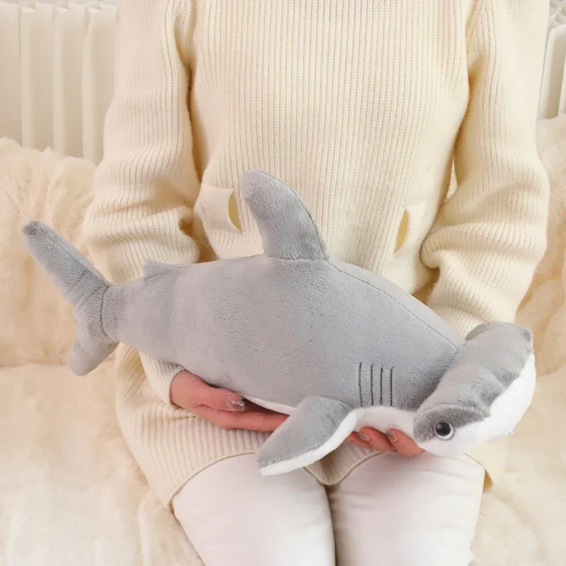 Oreiller en peluche requin marteau 55cm, poupée d'animal marin bleu gris, jouet compagnon de couchage, cadeau pour enfants