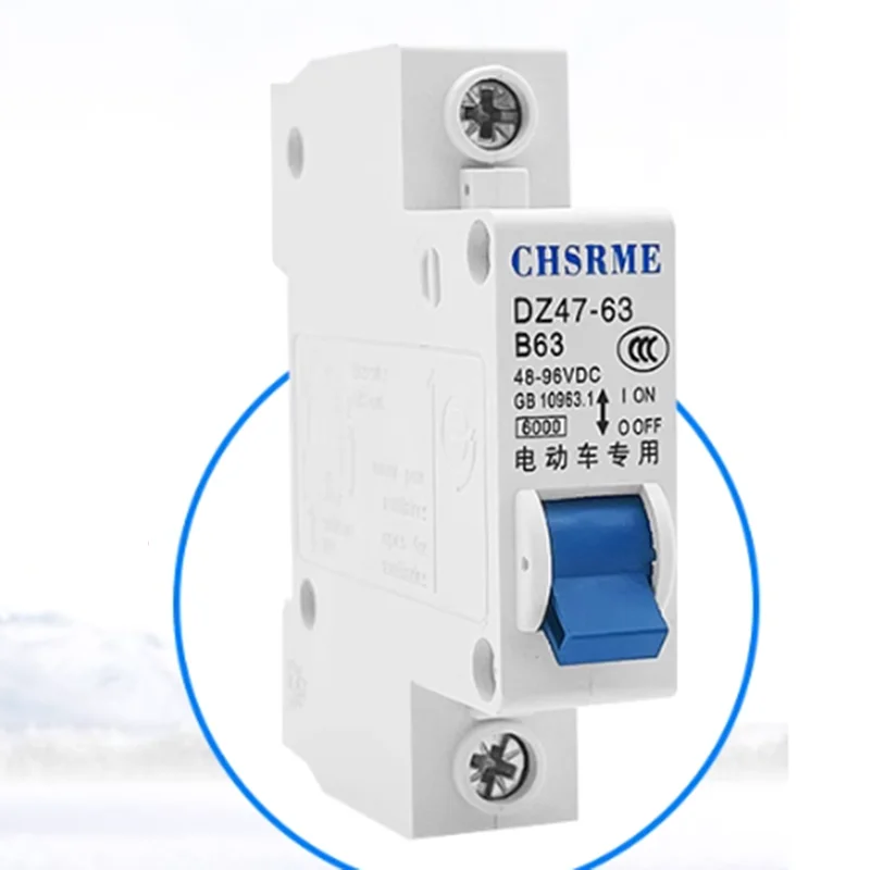 Dc Circuit Breaker MCB DZ47-63 1P 20A 100A 12V 24V 36V 48V 72V Electric Vehicle Dedicated Overload Protection Din Rail Mounting