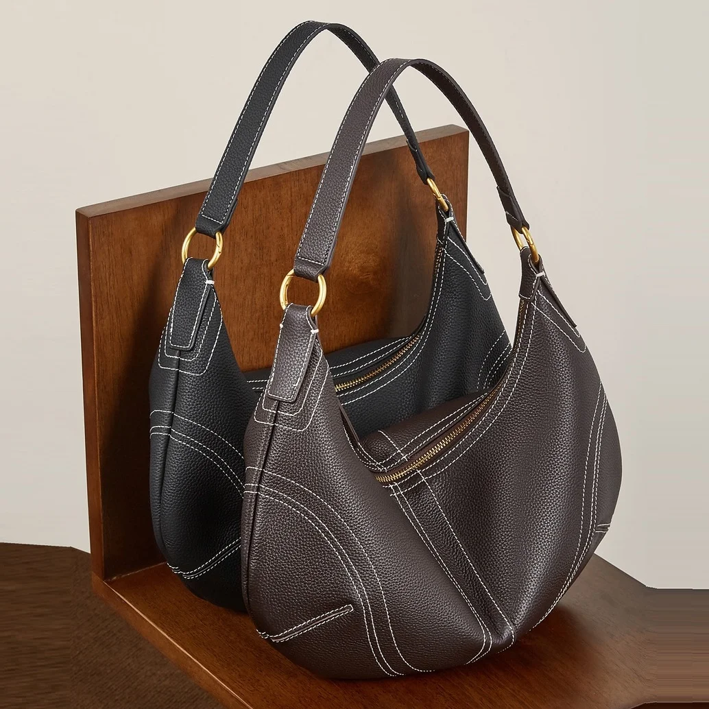Genuine Leather Women Simple Underarm bags Trendy Fashion hobos Shoulder Crossbody Bag Cowhide Lady Handbags bolsa feminina