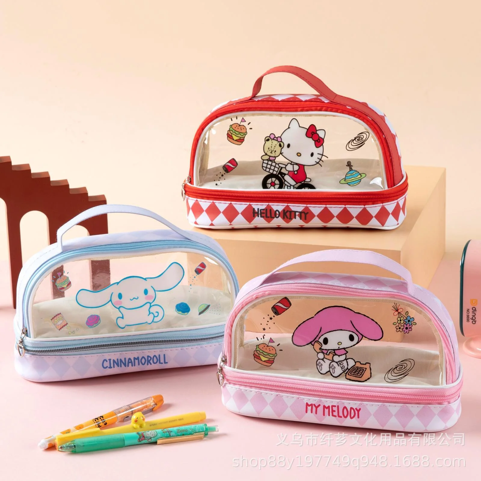 Sanrio cartoon stationery storage bag, double-layer pencil case, super large capacity cute Hello Kitty pencil case