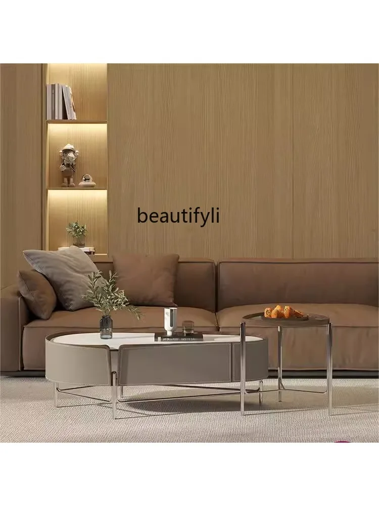 Consciousness Minimalist Living Room Coffee Table Modern Light Luxury Tea Side Table Combination Stone Plate Microlite Tea Table