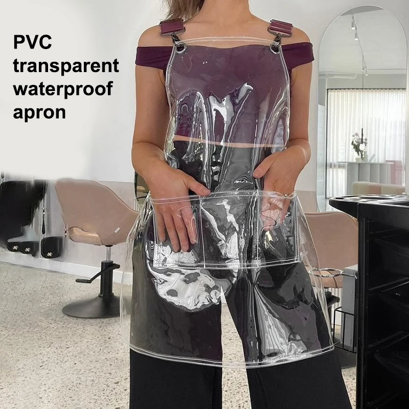 

Fashionable Transparent PVC Waterproof Apron Kitchen Home Accessories Hair Salon Washable Anti Fouling Ribbon Apron