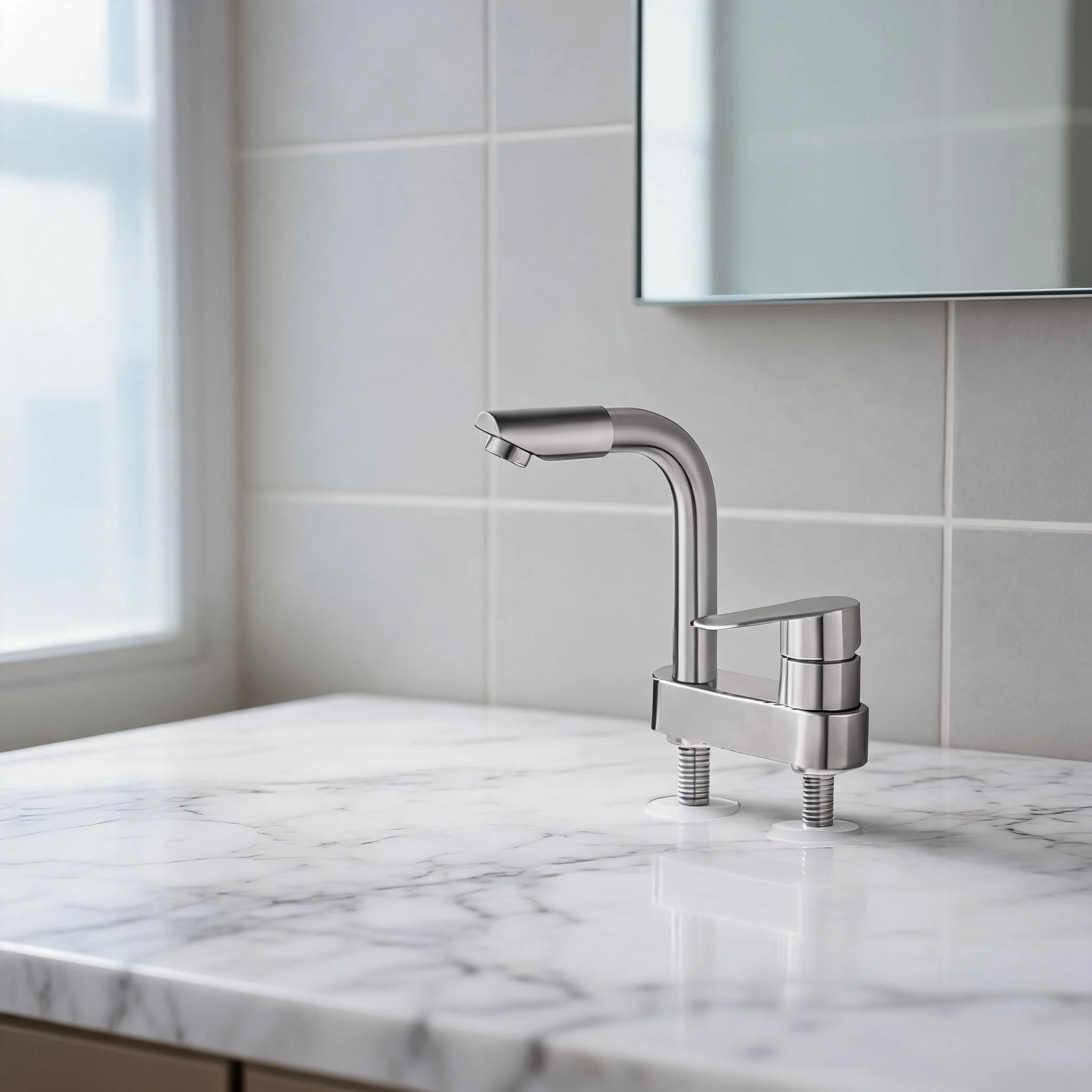 Rotatable Stainless Basin Sink Tap Brushed Finish Hot Cold Mixer Single Lever Faucet For Bathroom Vanity Two Hole Installation