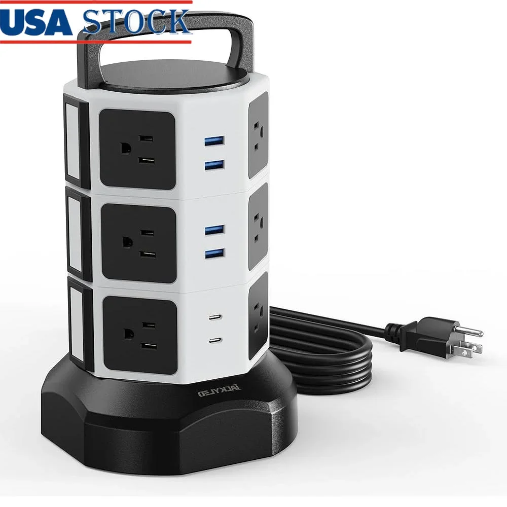 

Surge Protector Power Strip Tower with 12 Outlets 10ft Cord 6 USB Ports Electric Charging Station Overload Protection