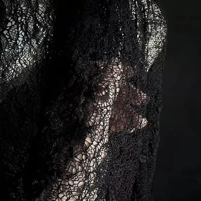 Black Hollow Perspective Three Dimensional Lace Fabric Irregular Texture Decoration Super Soft Clothing DIY Designer Fabric