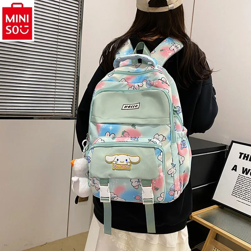 

MINISO 2024 New Oxford Cloth Backpack Cartoon San Liou Jade Gui Dog Pattern Student Large Capacity Junior High School Backpack