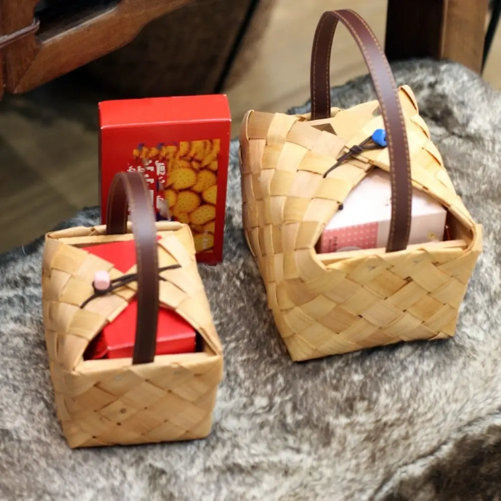 

Portable Wooden Gift Packaging Basket Handmade Retro Storage Box Woven Natural Candy Box Dragon Boat Festival
