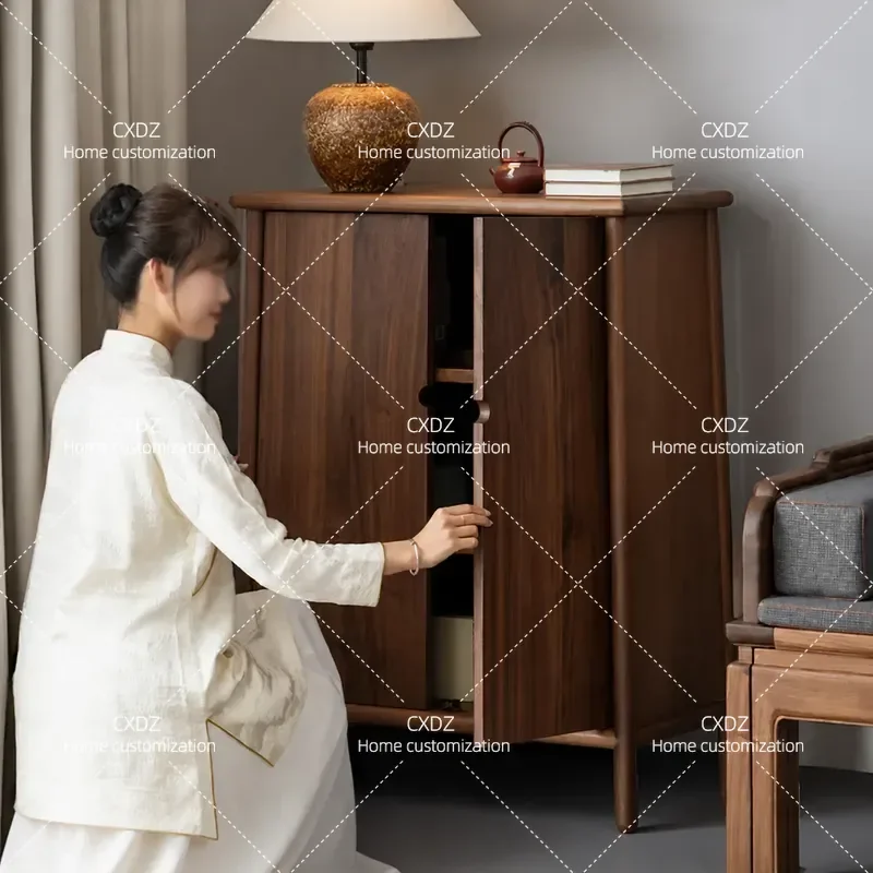 New Chinese Style Entrance Cabinet Foyer Console Black Walnut Wood Living Room Tea Room Sideboard Elm Storage Locker Ancient