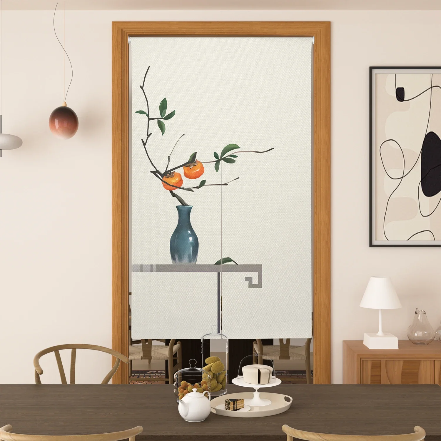 Japanese Door Curtain with Lucky Orange Cherry Blossom Wave Auspicious  Symbol for Kitchen Dining Room Entryway Tea House Decor