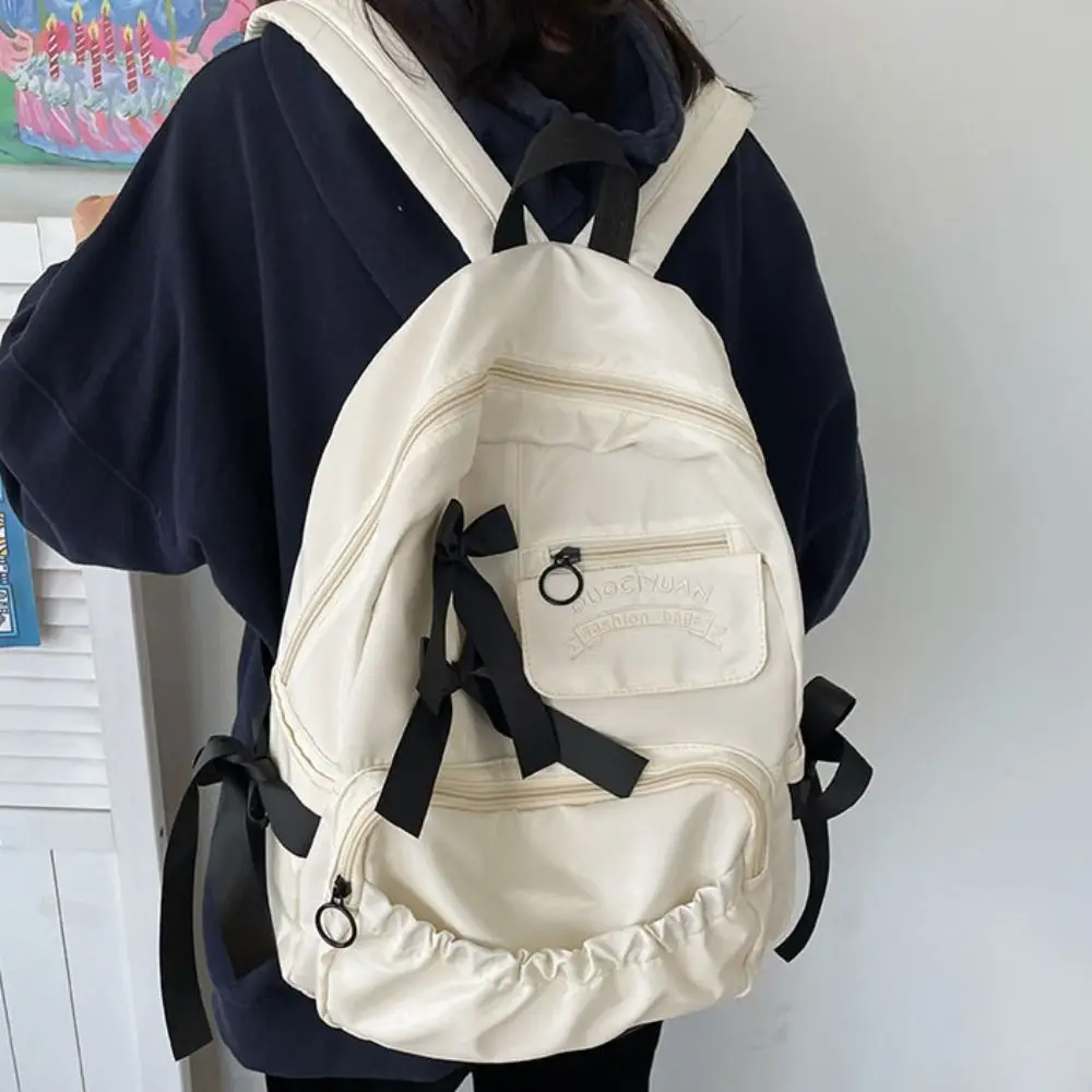 Tas Ransel Kanvas Manis dengan Pita, Kapasitas Besar, Gaya Harajuku, Tas Sekolah untuk Pelajar, Tas Penyimpanan, Tas Selempang Kanvas Gaya Kuliah, Tas Travel