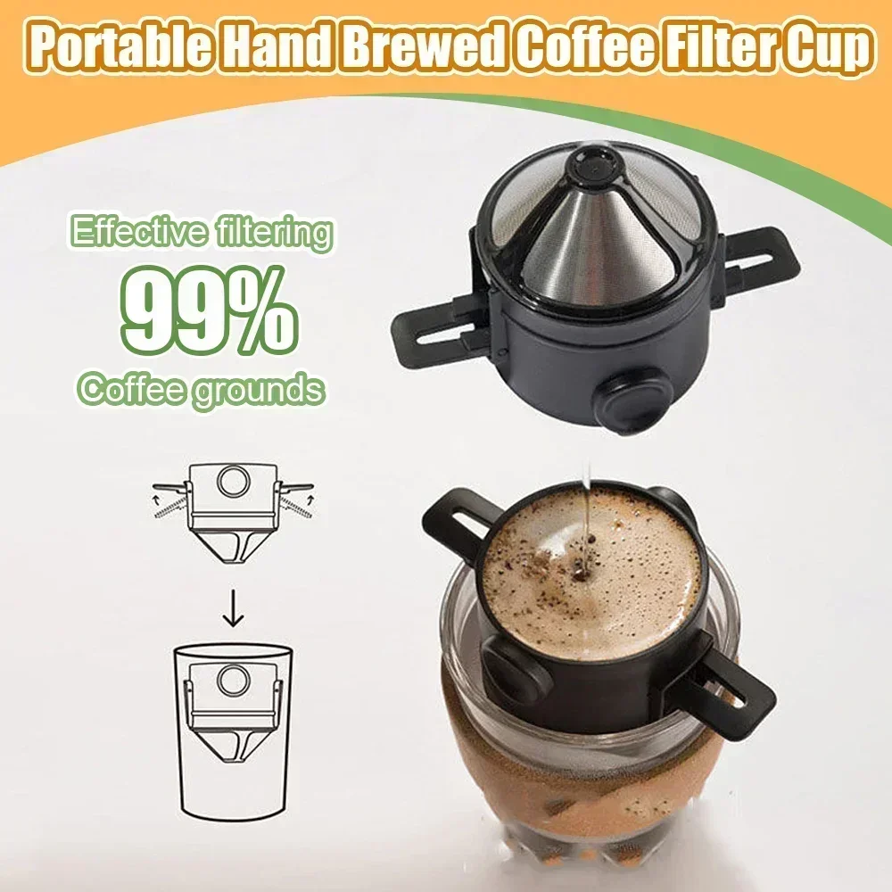 5PCS White Stainless Steel Coffee Filter Funnel Portable Collapsible Coffee Filter Easy To Clean Reusable Paperless Coffee Cup