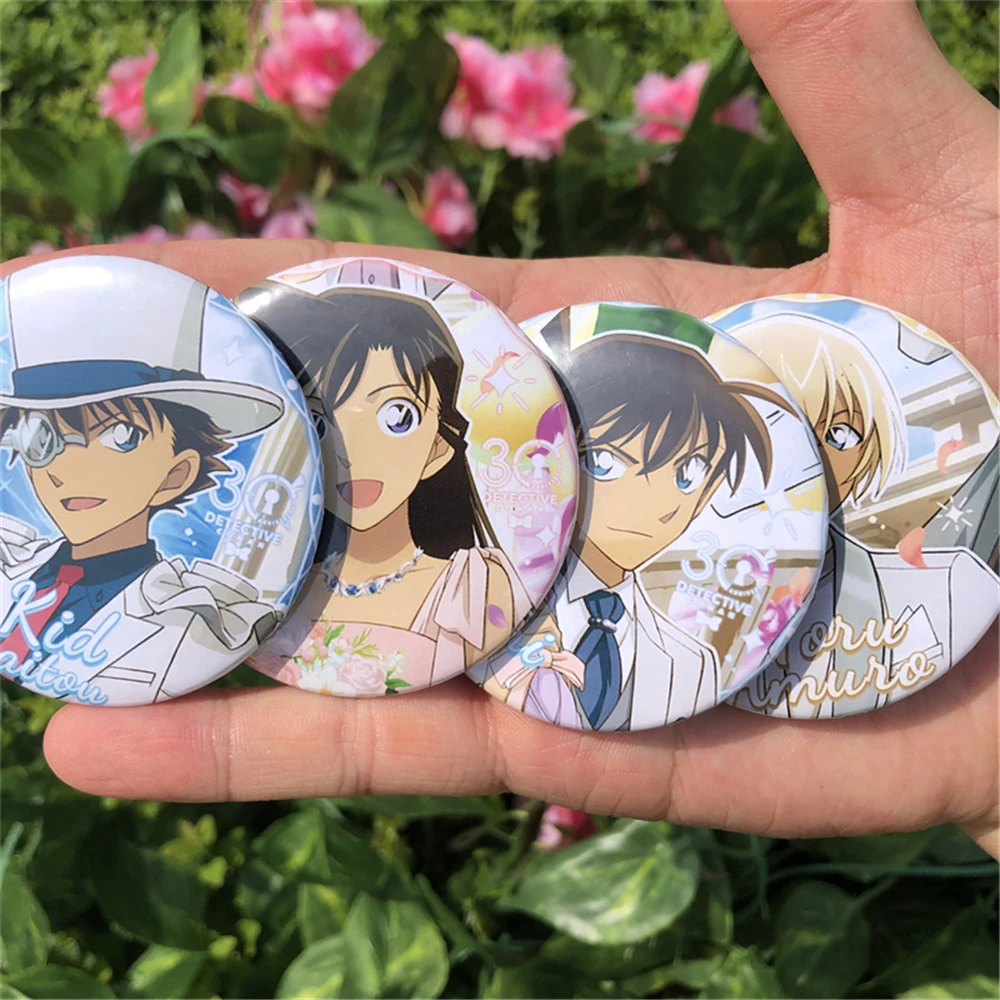 Anime Detective Edogawa Conan Kudo Shinichi Mouri Ran Haibara Ai Cosplay Costume Badge Pin SPTE Tinplate Brooch Accessories