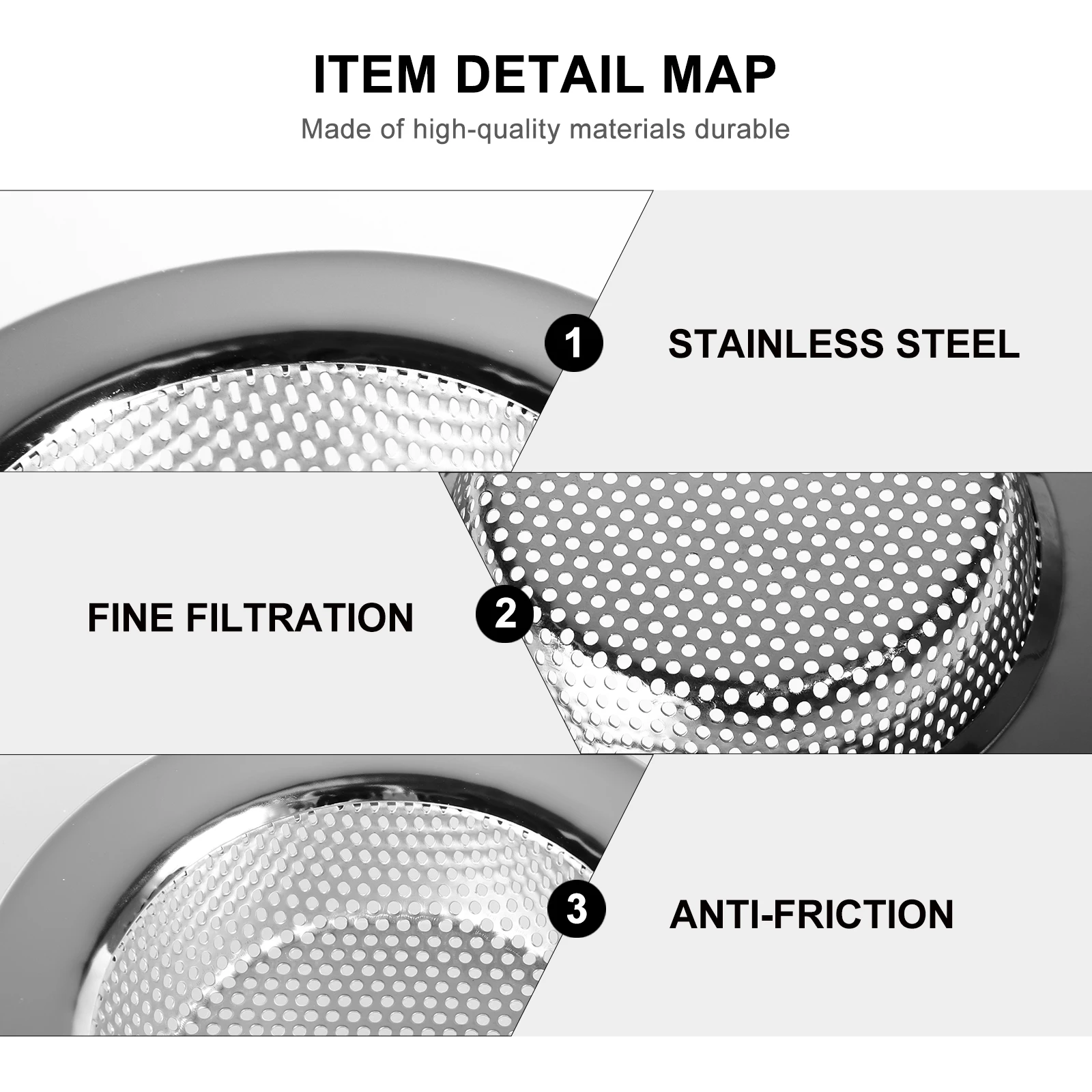 

2pcs Stainless Steel Sink Strainer Kitchen Drain Cover Durable Mesh Filter Rustproof Long Lasting Practical Drain Filter For