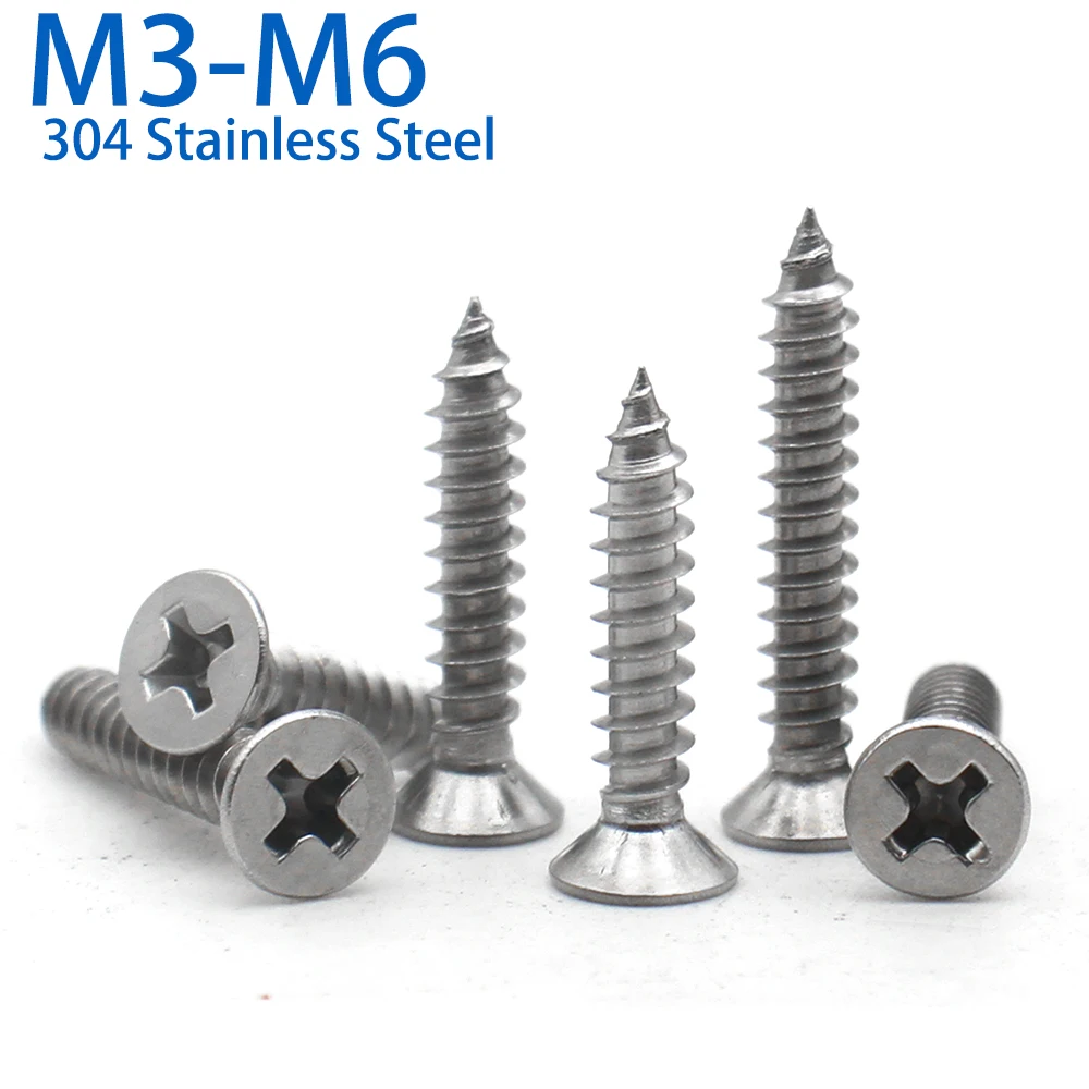 10-25pcs M3 M3.5 M4 M4.2 M5 M6 304 Stainless Steel Phillips Cross Recessed Countersunk Flat Head Self-Tapping Screw