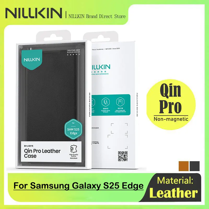

Кожаный чехол NILLKIN Qin для Samsung Galaxy S25 Edge, откидная крышка из натуральной кожи, слайд для конфиденциальности объектива и слот для карт, сверхтонкая посадка