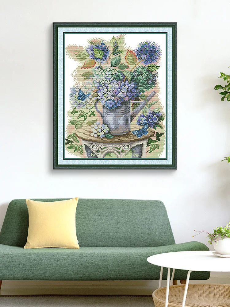 

Joy Sunday Pre-printed Cross Stitch Kit Easy Pattern Aida Stamped Fabric Embroidery Set-A Kettle Full of Flowers