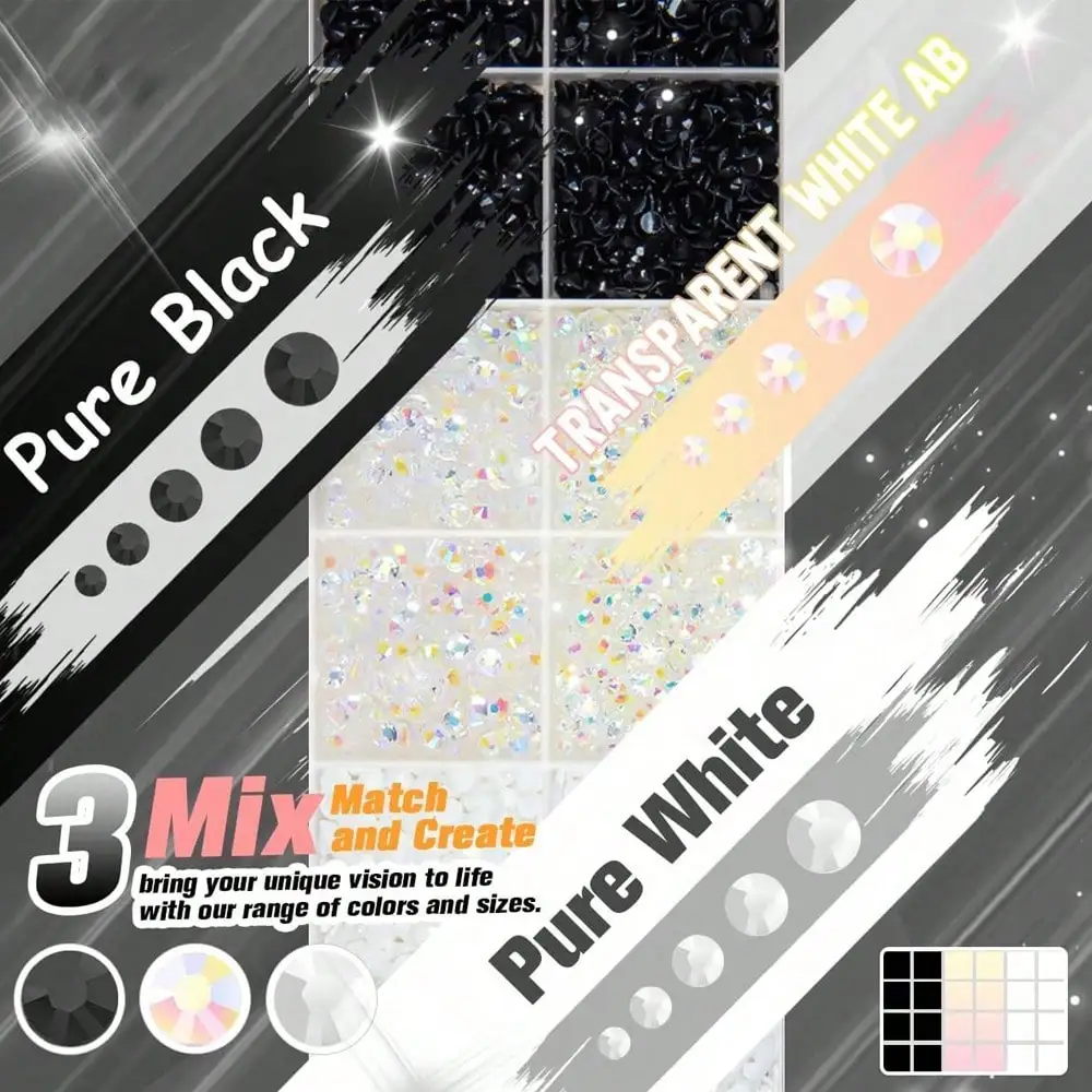 2-6mm 3-Farbige Schwarze Weiße Klare AB Jelly Resin Strass für Dekorative Bastelarbeiten Nägel Gesicht Augen Make-up Becher Flaschen Handwerk – Detail 2