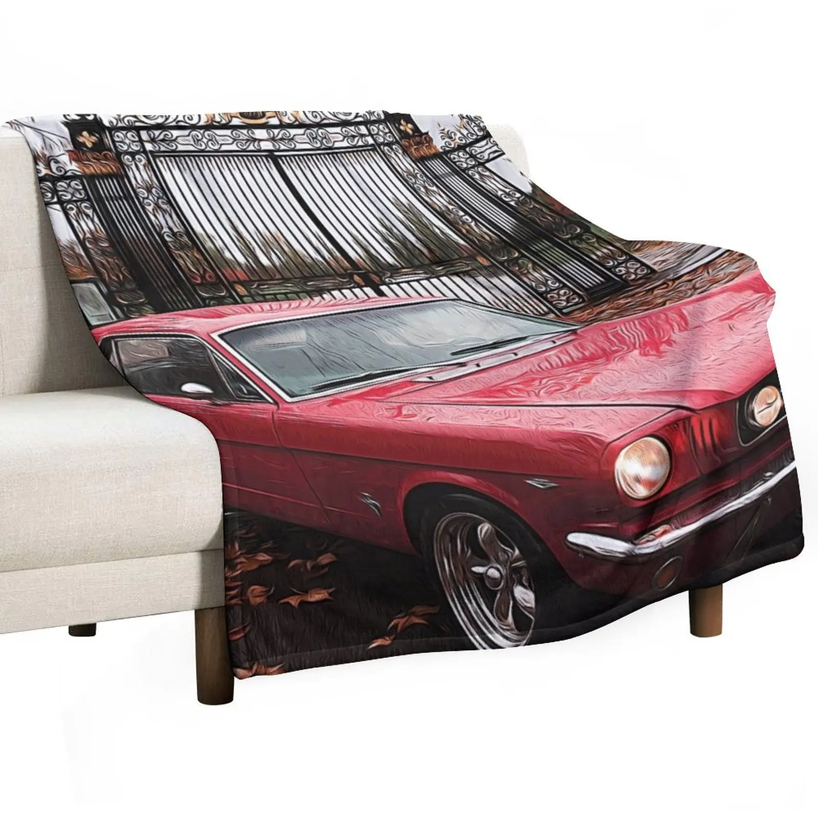 

Red Coupe '65 Mustang- ( Cartooned) Throw Blanket Weighted Bed linens Stuffeds Plush Blankets
