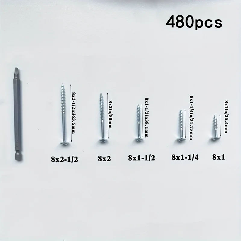 480-Piece Pocket Hole Screws #8 Coarse Thread Phillips Drive Flat Head Corrosion-Resistant Zinc-Plated Weatherproof