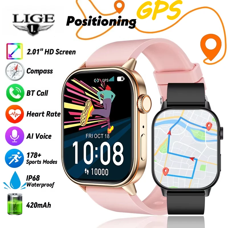LIGE for Android IOS GPS Smart Watch Women 2.01