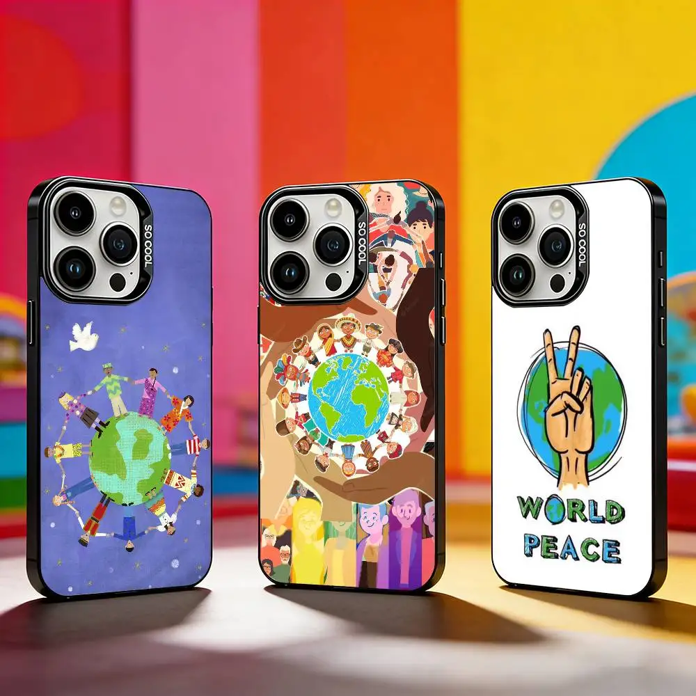 

World Peace Phone Case For iPhone 17,16,15,14,13,12,11 Plus,Pro Max,XS,Colored silver phone case