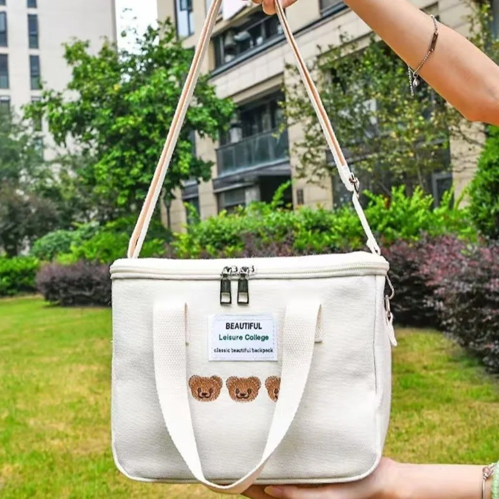 

Simple Canvas Mummy Bag Bear Multifunctional Baby Diaper Organizer Cartoon Large Capacity Women Handbag Maternity