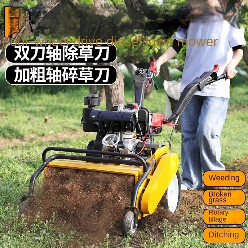 LTT New four-wheel drive diesel shredder returning machine Multifunctional micro-tiller Self-propelled lawn mower