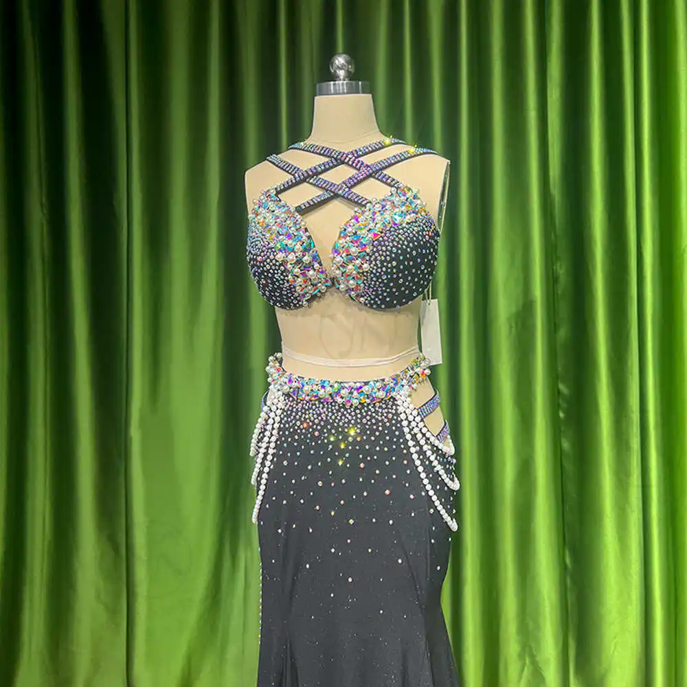 Customized Eastern Belly Dancewear Women Clothes Tassel Belly Dancing Bra Skirt Belt Oriental Dance Costume Group Stage Suit Set