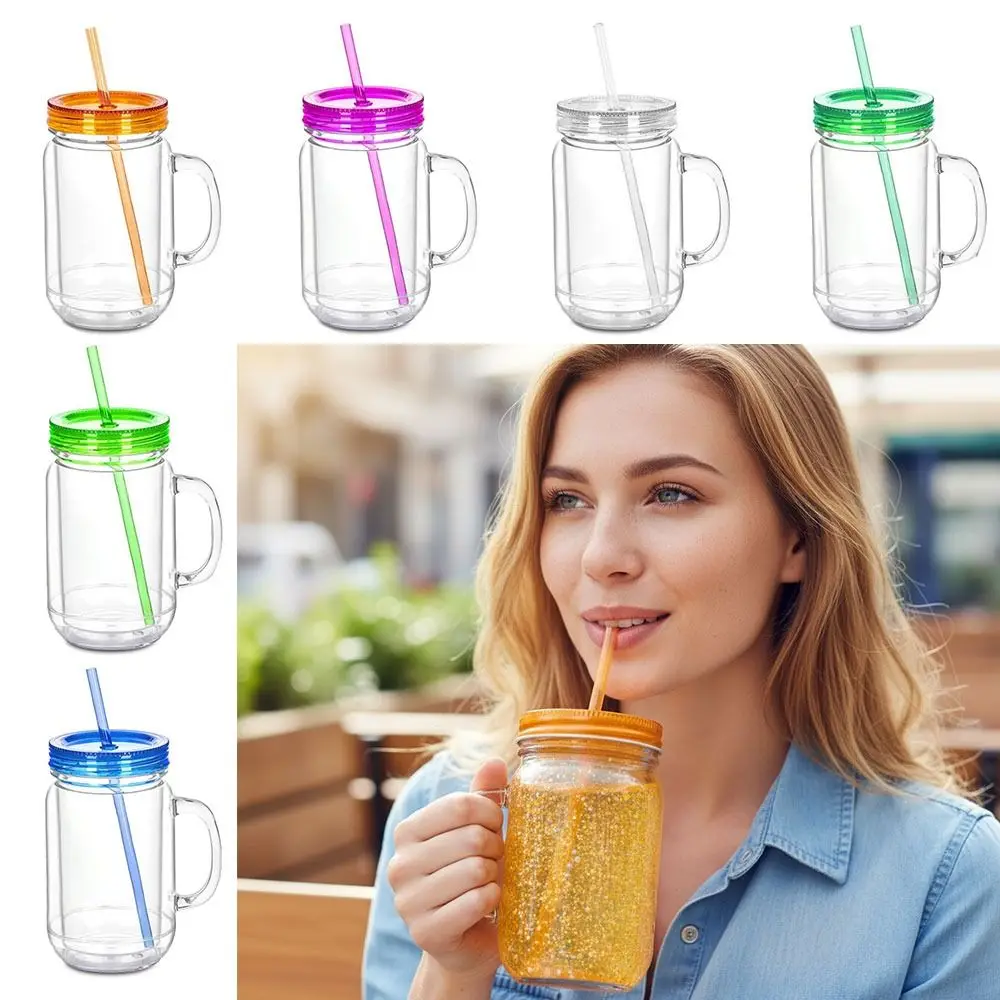 NEW 20 Oz Capacity Snowglobe Tumbler Pre Drilled Hole Double Wall Plastic Mason Jars Clear Snow Globe Cups Gift