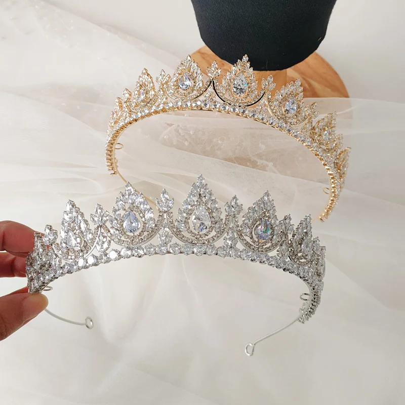Classic Beauty Queen Princess Tiara Zircon Rhinestone Crown for Wedding Bride Women