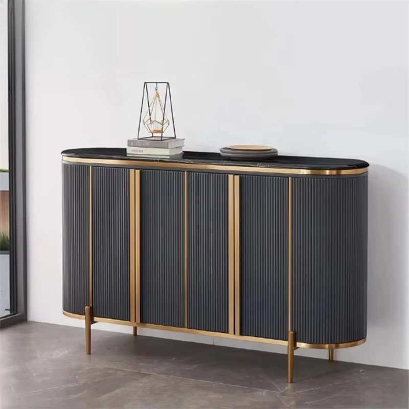 

Wooden Storage Side Cabinet Marble Top Steel Legs Restaurant Sideboard