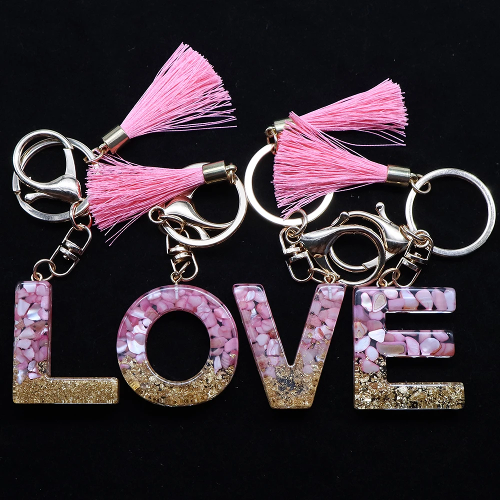 Pink Tassel Keychain 26 English Letter Key Ring Women Wallet Accessories Fashion Bag Decor Fashion Pendant Charms Jewellery Gift