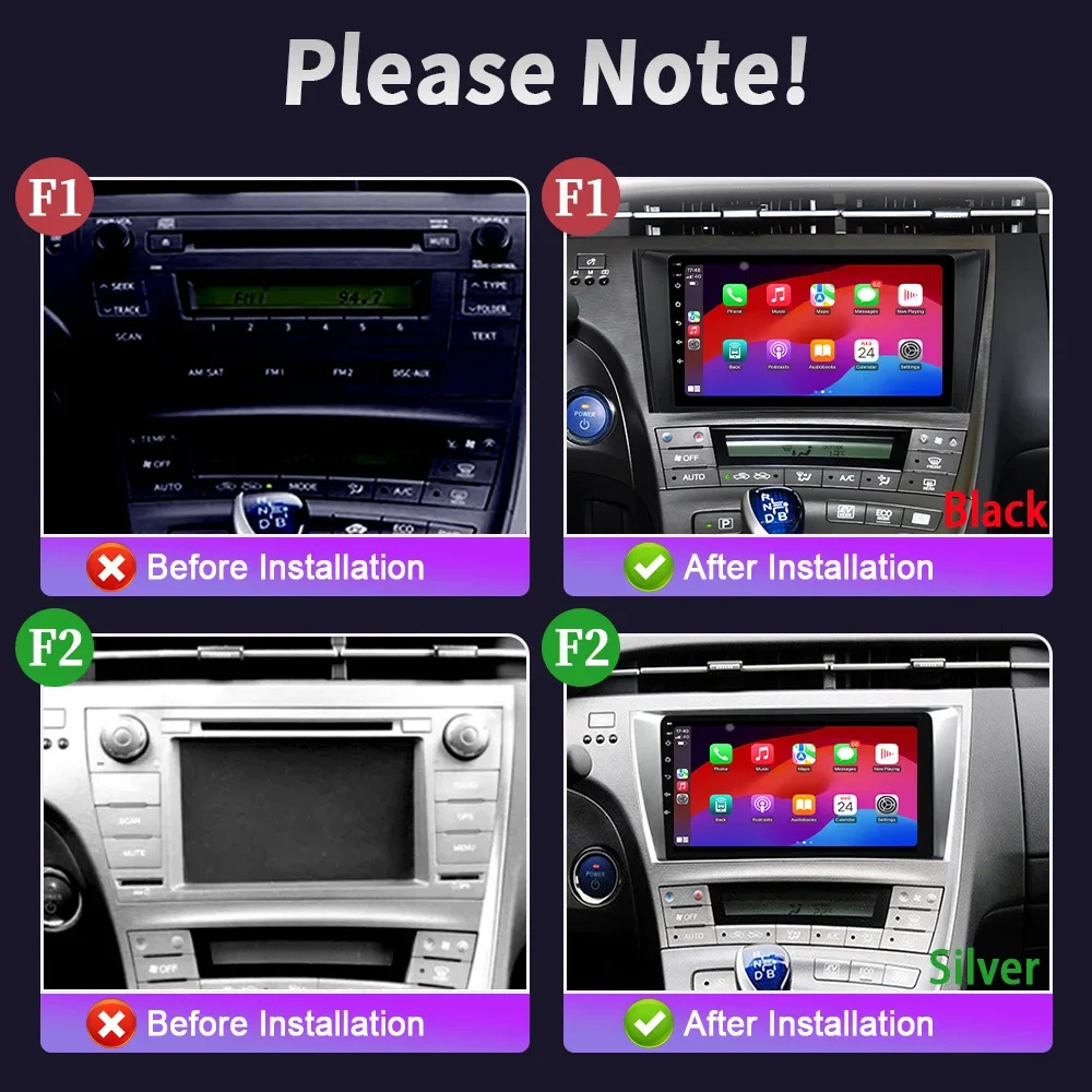 Car Radio Navigation 2DIN Android 14 Wireless Carplay GPS Multimedia Stereo Screen For Toyota Prius 2009-2013