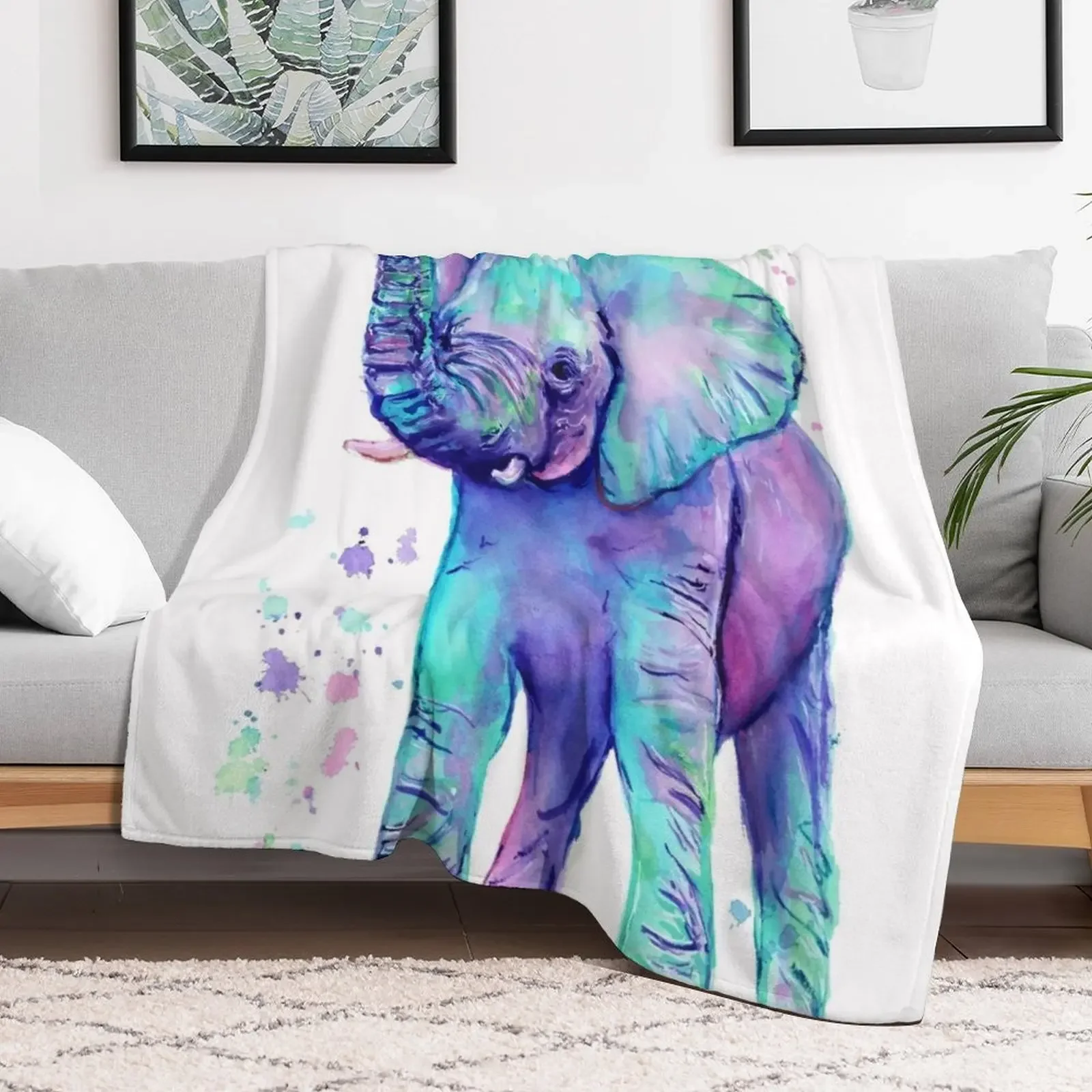 Colourful Watercolour Elephant Throw Blanket Warm Throw Blanket Gift for Anniversary
