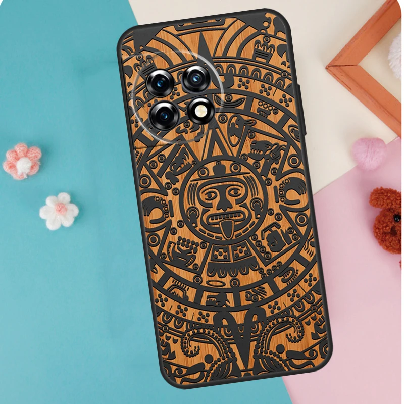 Mayan Calendar Wood Pattern Case For OnePlus 12 11 9 10 Pro 9RT 10T 10R 12R OnePlus Nord CE 2 Lite 3 2T N10 N20 Cover