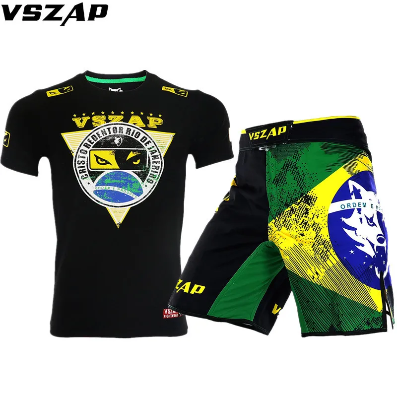 

VSZAP Jesus Fighting Sanda Boxing MMA T Shirt Gym Shorts Set Men Homme Fighting Martial Arts Fitness Training Muay Thai TShirt