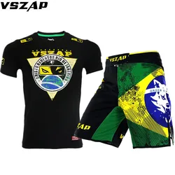 VSZAP jezus walki Sanda boks MMA T Shirt siłownia zestaw szortów mężczyźni Homme walki sztuki walki trening Fitness Muay Thai TShirt