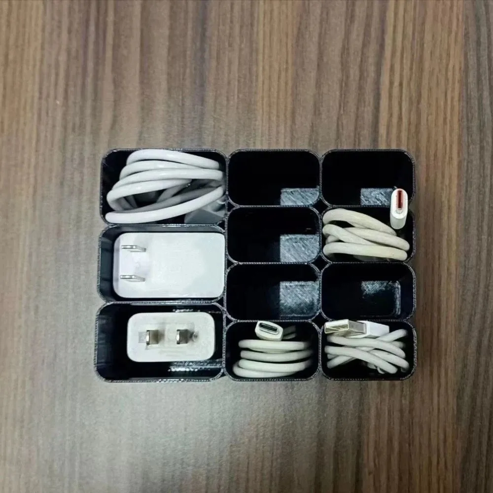 11/22 Grids USB Cord Storage Box Compartment Box 3D Printed Cable Storage Box Reusable Durable USB Cord Organizer Travel Ready