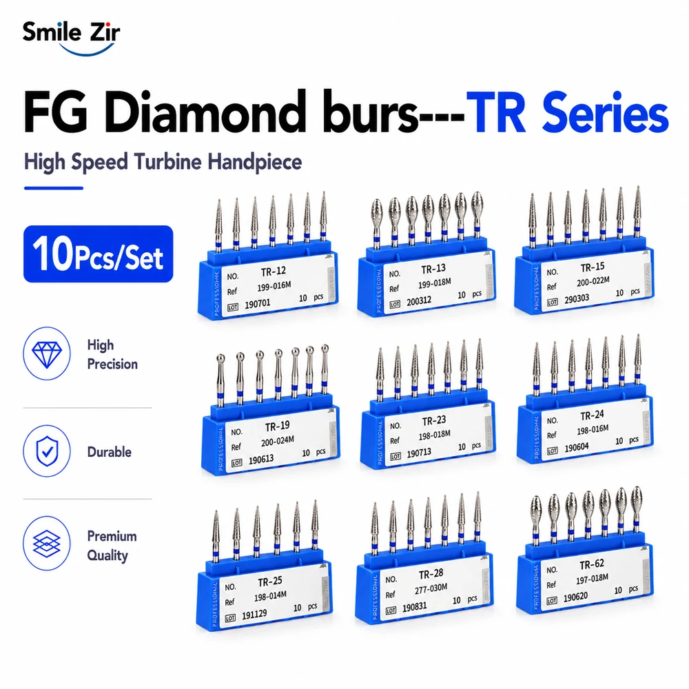 10Pcs FG Diamond Burs TR Series TR‑13 TR‑14, High Speed Handpiece Grinding Bur, Dental Lab Polishing Drill for Teeth Preparation