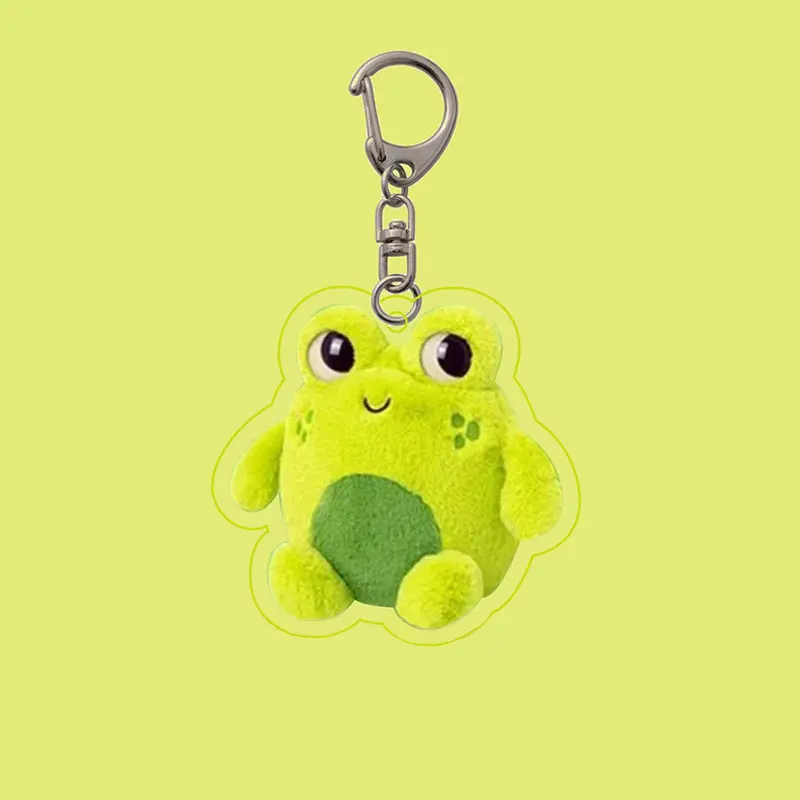 Cute Cartoon Green Frog Creative Taste Acrylic Doll Keychain for Boys and Girls Fashion Jewelry Heat Shrinkable Keychain