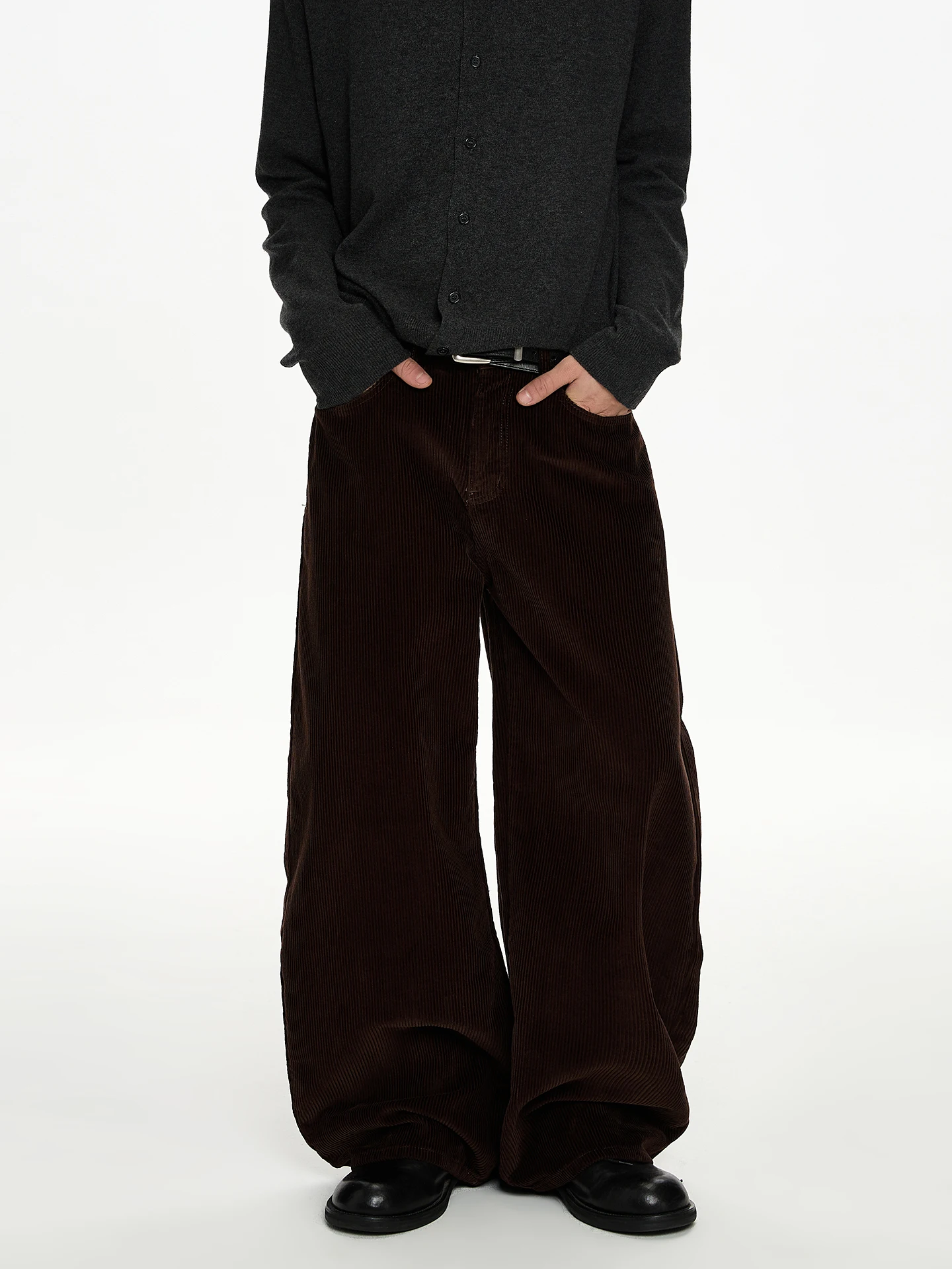 

a PUEE American Retro Corduroy Loose Straight Leg Casual Pants ex High Waist Zipper Fly Classic Color Long Trousers