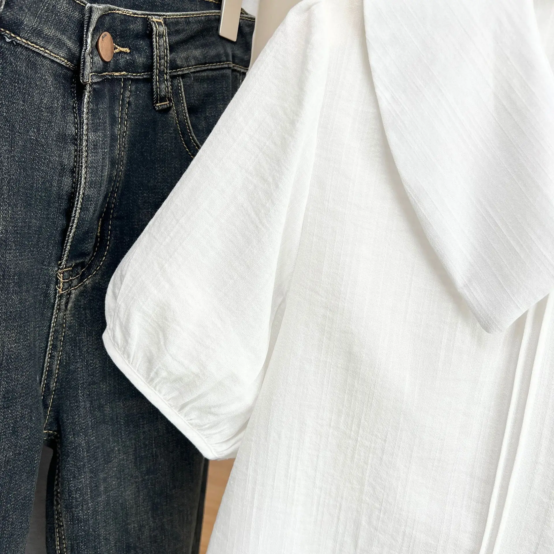 Verão novo plus size camisa feminina 100kg doce e elegante peter pan colarinho de algodão de bambu blusas de manga curta