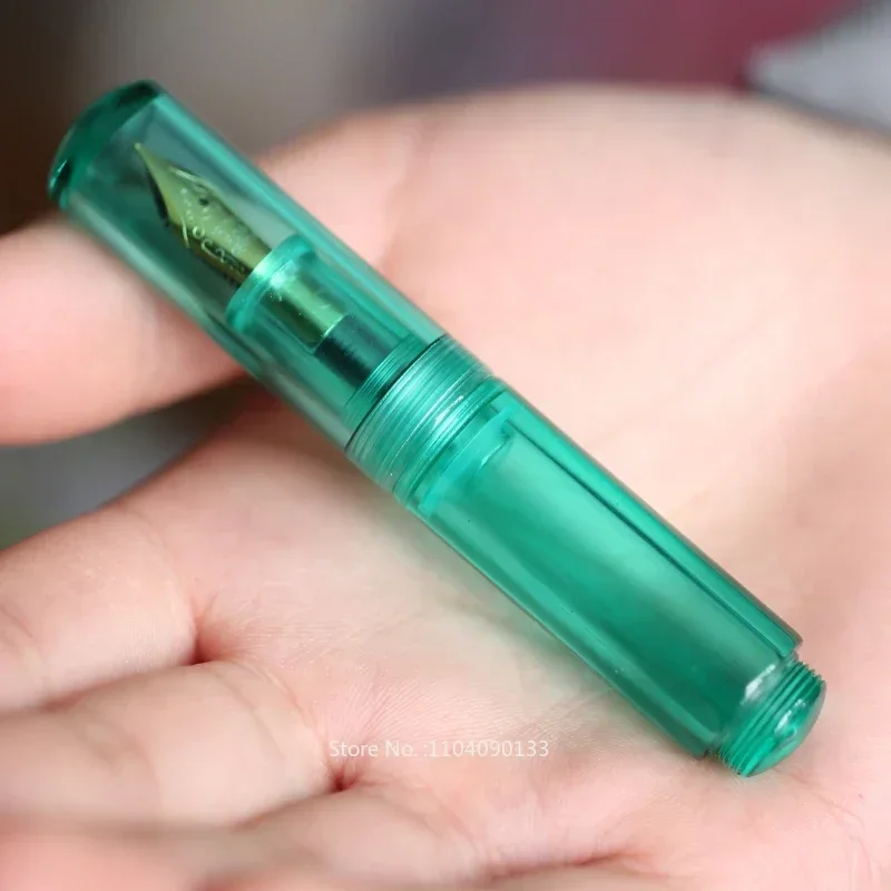Hot Majohn Wancai Forest Green Portable Mini Transparent Palm Short Fountain Pen, Travel Ink Pen Iridium EF/F Nib Writing Gift