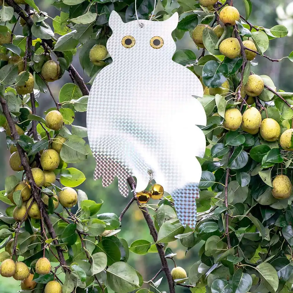 1 Pc Double-sided Laser Bird Repel Owl Scarecrow Waterproof Plastic Fake Bird Scare Device with Bells Bird Repeller Outdoor