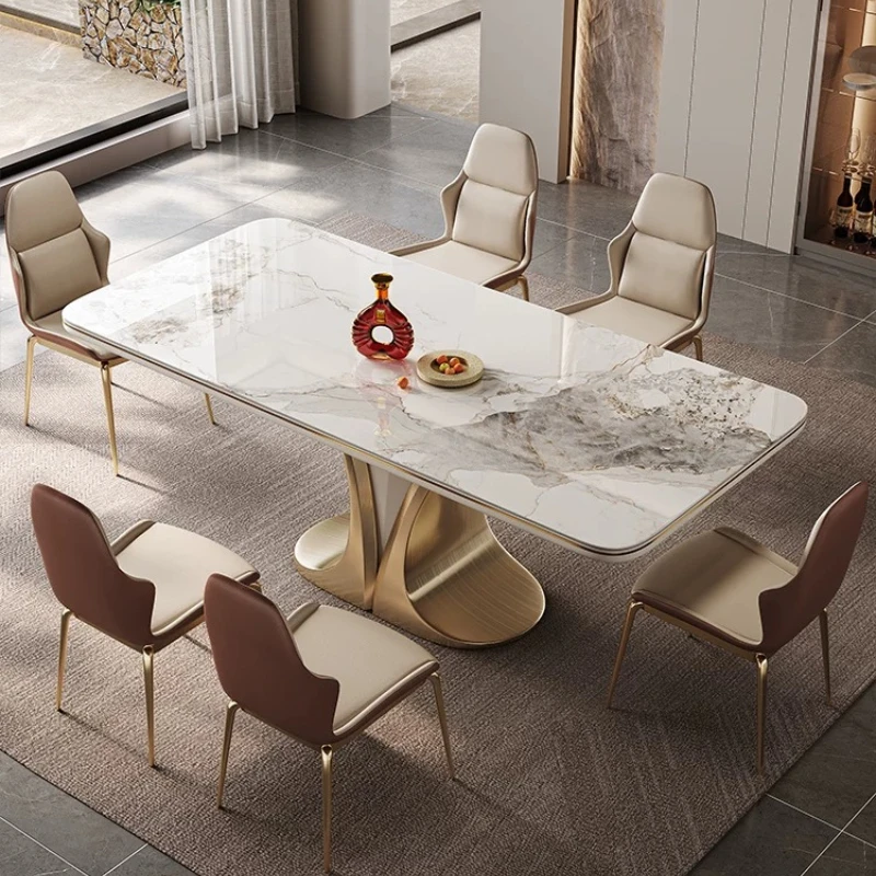 Slate combination household dining table set of 6 chairs Modern simple light luxury high-end rectangular dining tables furniture