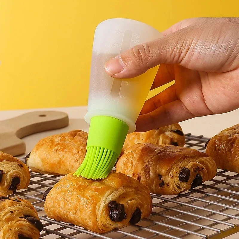 

Силиконовая кисть для бутылок с маслом с крышкой и кистью, термостойкая кисть для соуса, барбекю, блинов, выпечки тортов, барбекю, масляная кисть, гаджеты Лиеiao